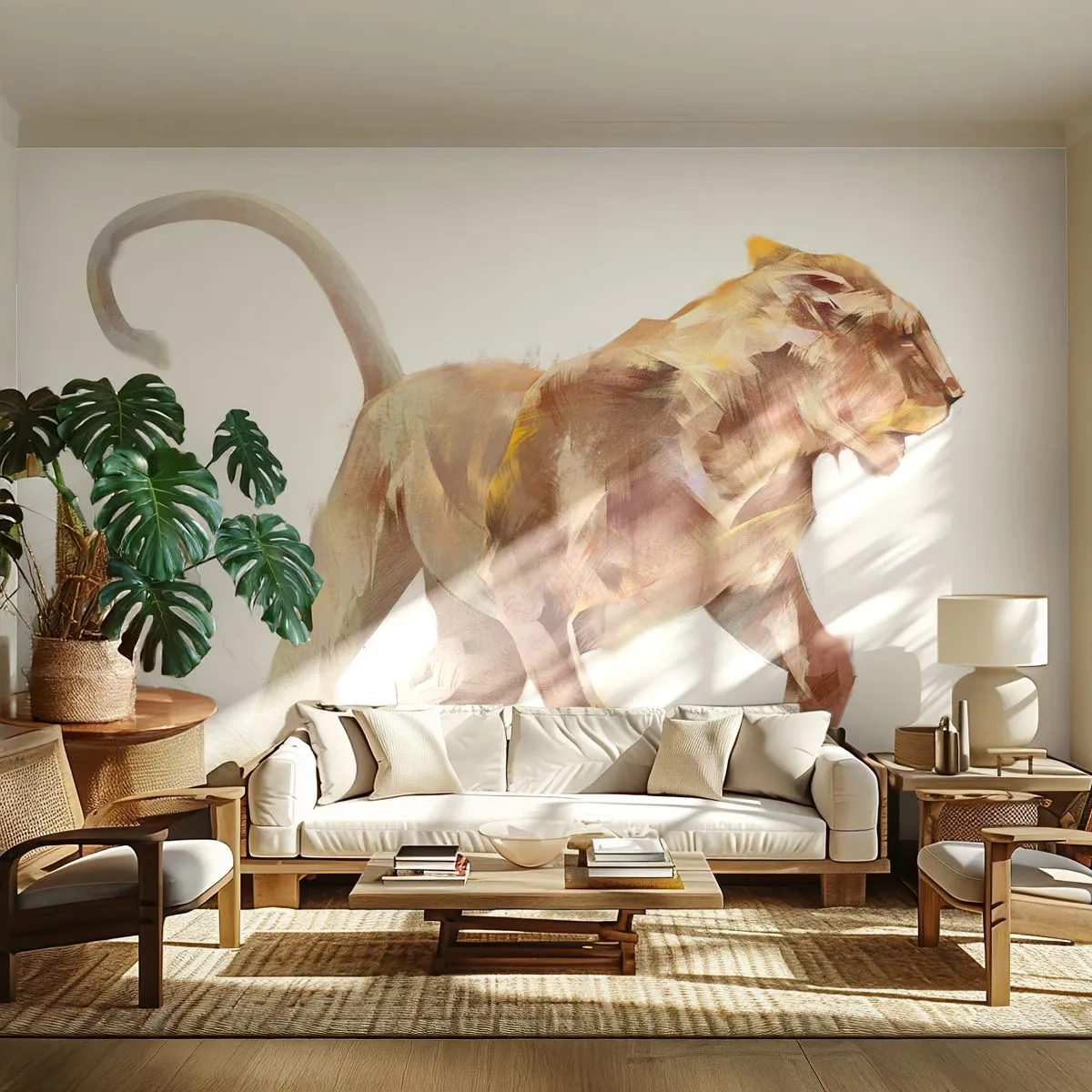Fototapet Premium Canvas - Vild grace - Djur, Lejon, Abstraktion - 100x70 cm