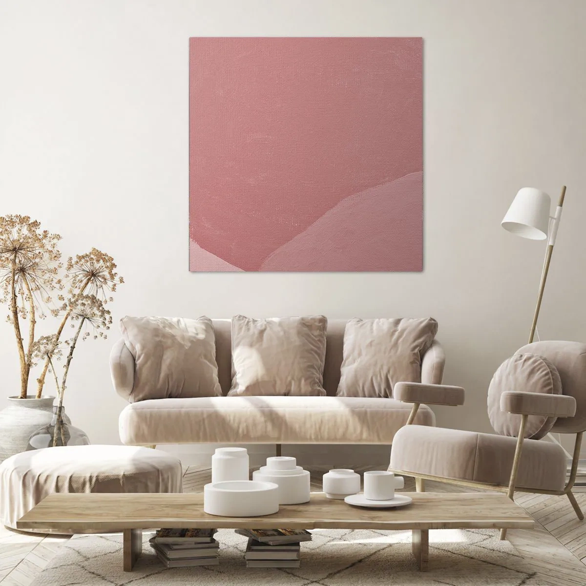 Canvastavla - Bild på duk - Organisk komposition i rosa - 60x60 cm