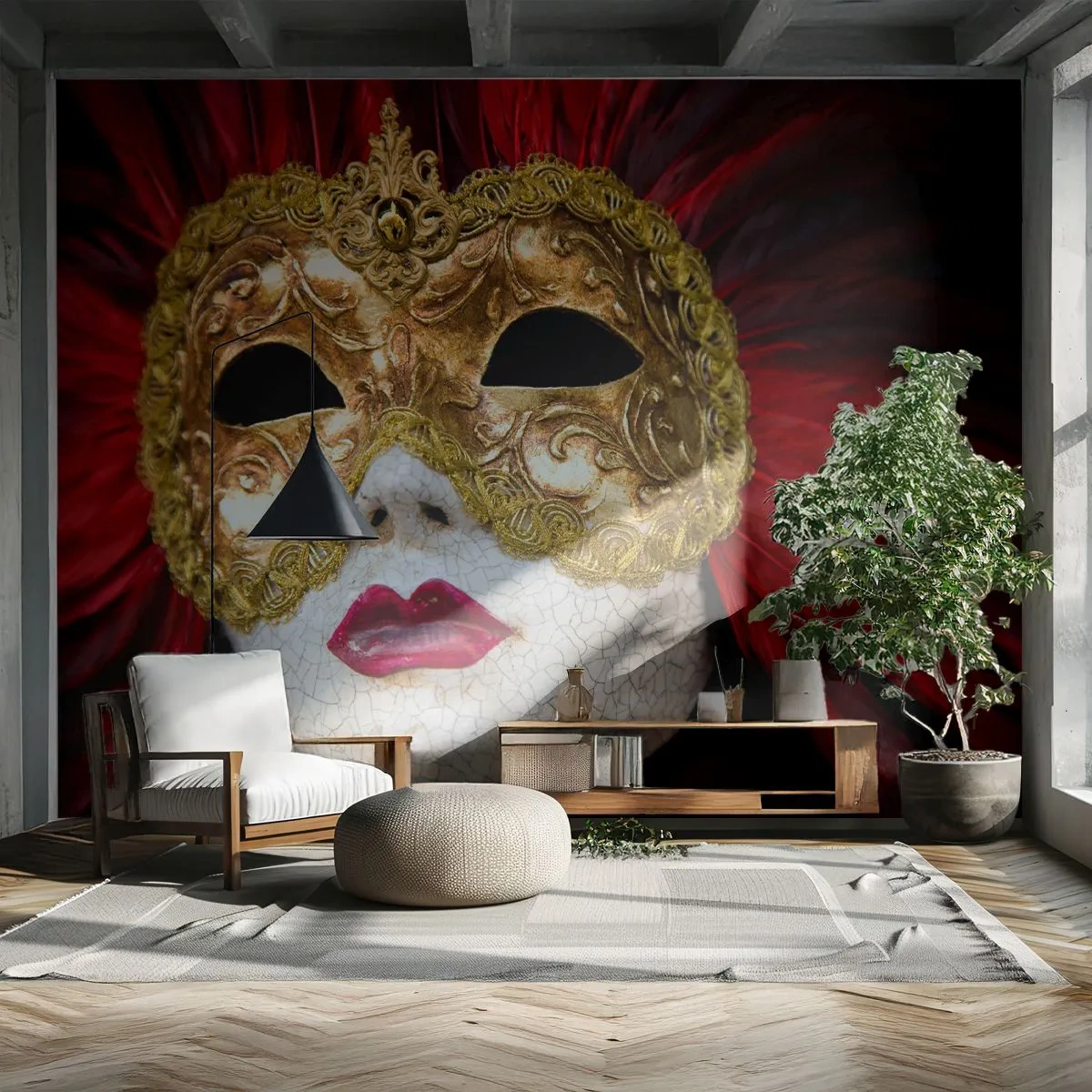 Fototapet Premium Canvas - Ett löfte om karnevaläventyr - Venetiansk mask, Bit, Venedig - 250x175 cm