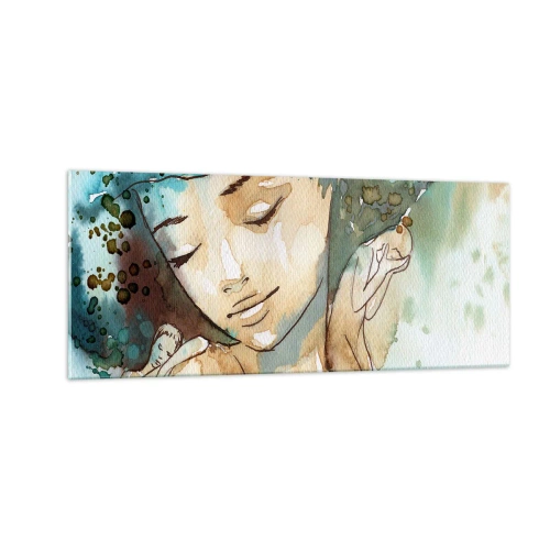 Glastavla - Bild på glas - Lady in blue - 100x40 cm