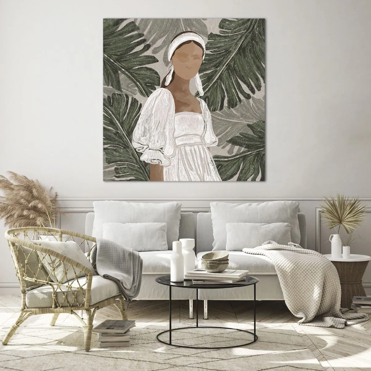Glastavla - Bild på glas - Exotiskt porträtt - 70x70 cm
