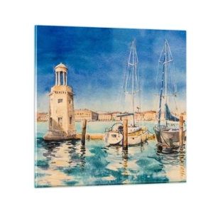 Glastavla - Bild på glas - Solig lagun - 40x40 cm