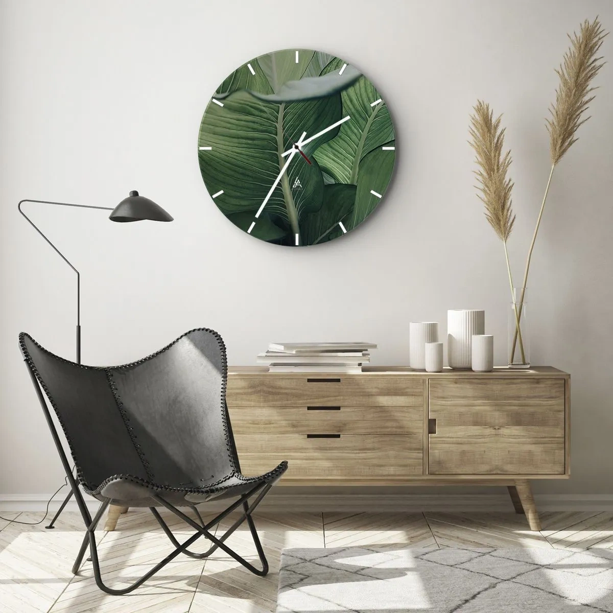 Väggklocka - Klocka på glas - Livet intensivt grönt - 40x40 cm