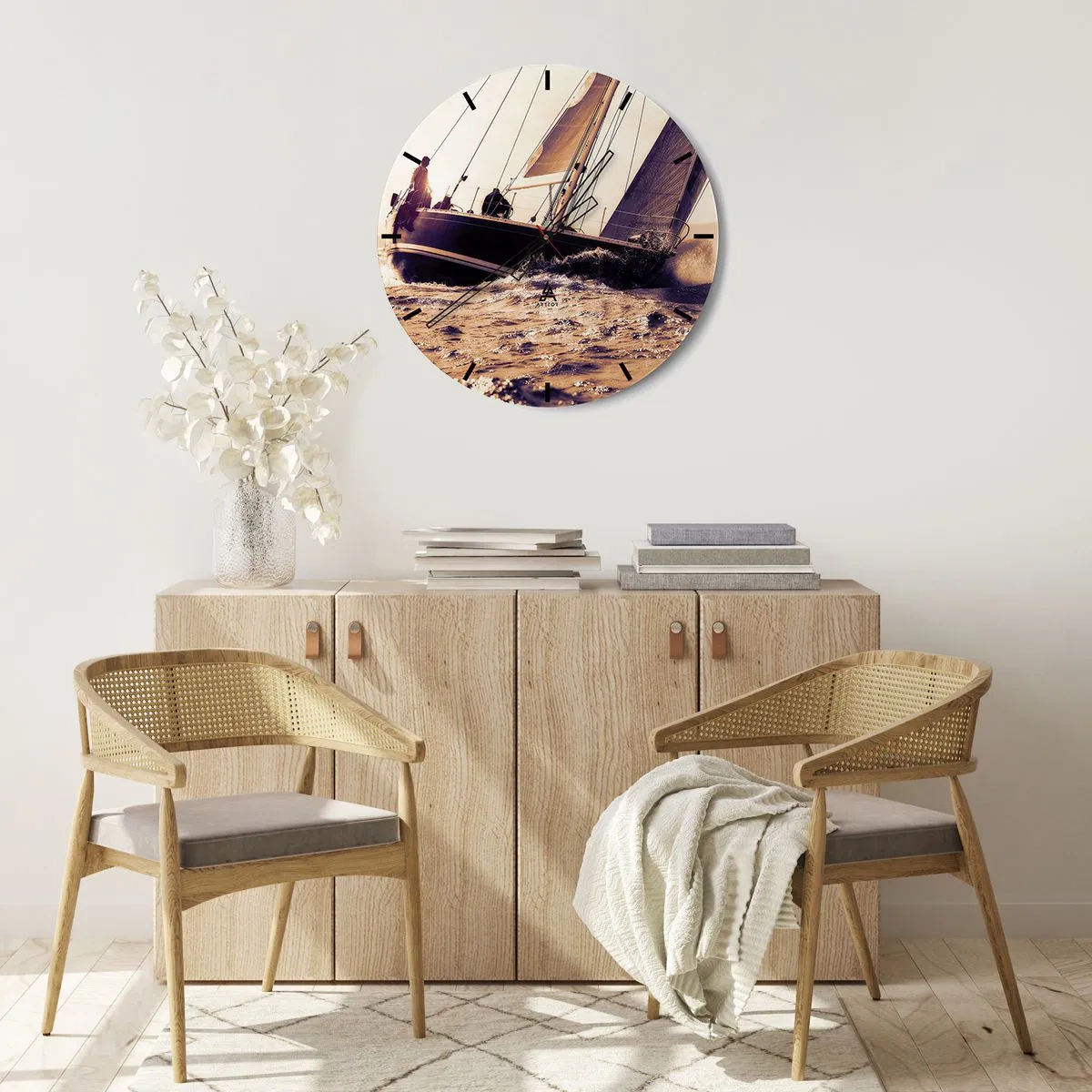 Väggklocka - Klocka på glas - Segla seglaren - 40x40 cm
