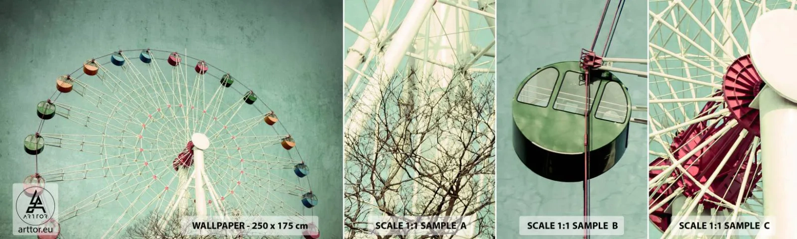 Provbit av självhäftande fototapet Deluxe Sticker - Välkommen att ha kul - pariserhjul, Merry-go-round, Årgång - 100x30 cm