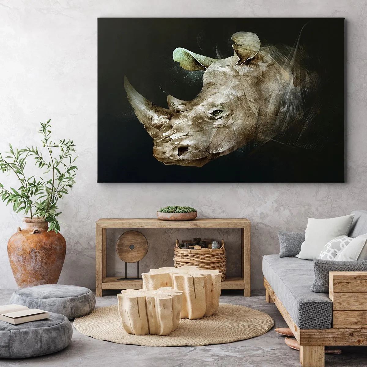 Canvastavla - Bild på duk - Porträtt av en noshörning i konstnärlig form - 70x50cm - Riktigt manlig kraft - Modern väggdekoration för vardagsrum och sovrum ARTTOR
