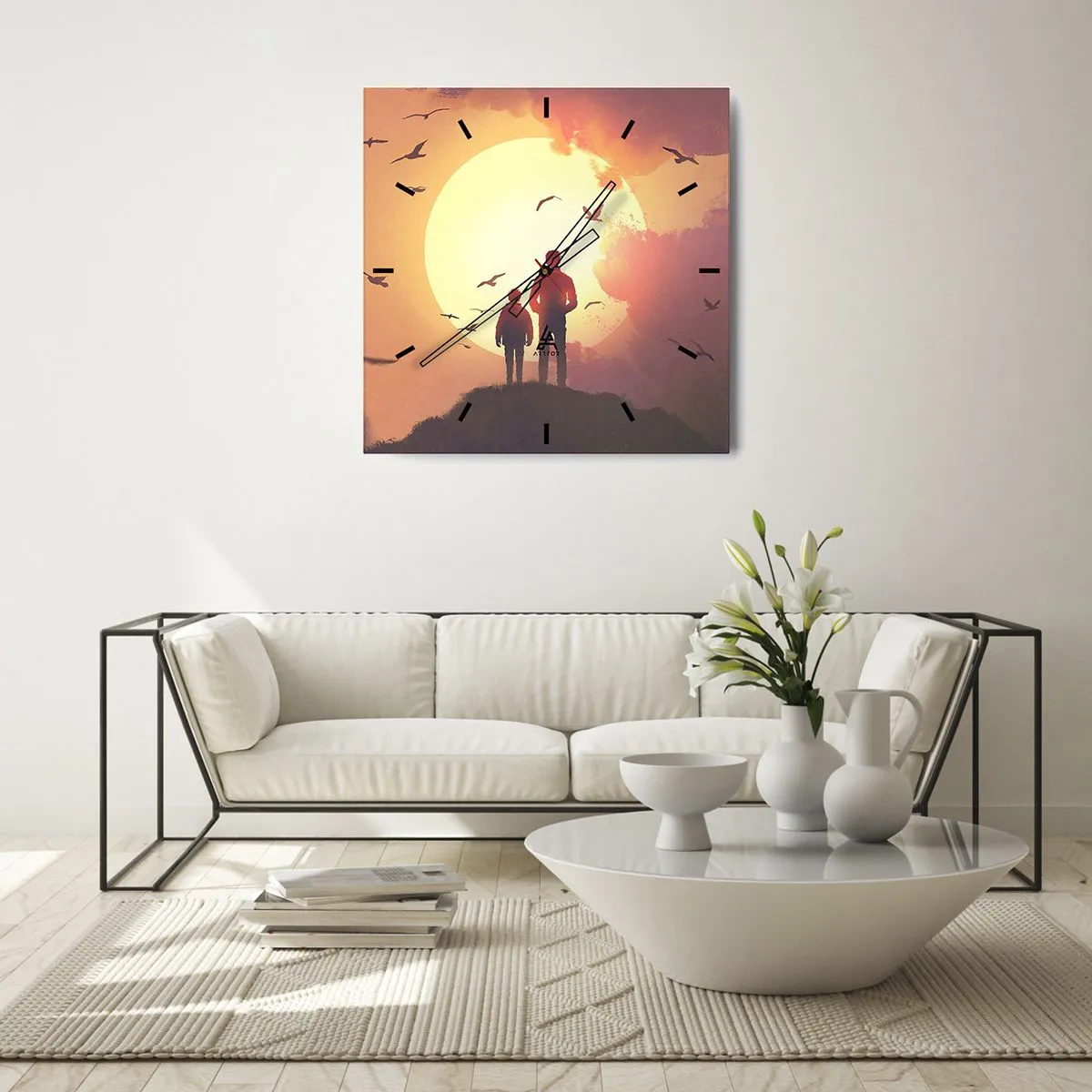 Väggklocka - Klocka på glas - Öga mot öga med solen - 40x40 cm