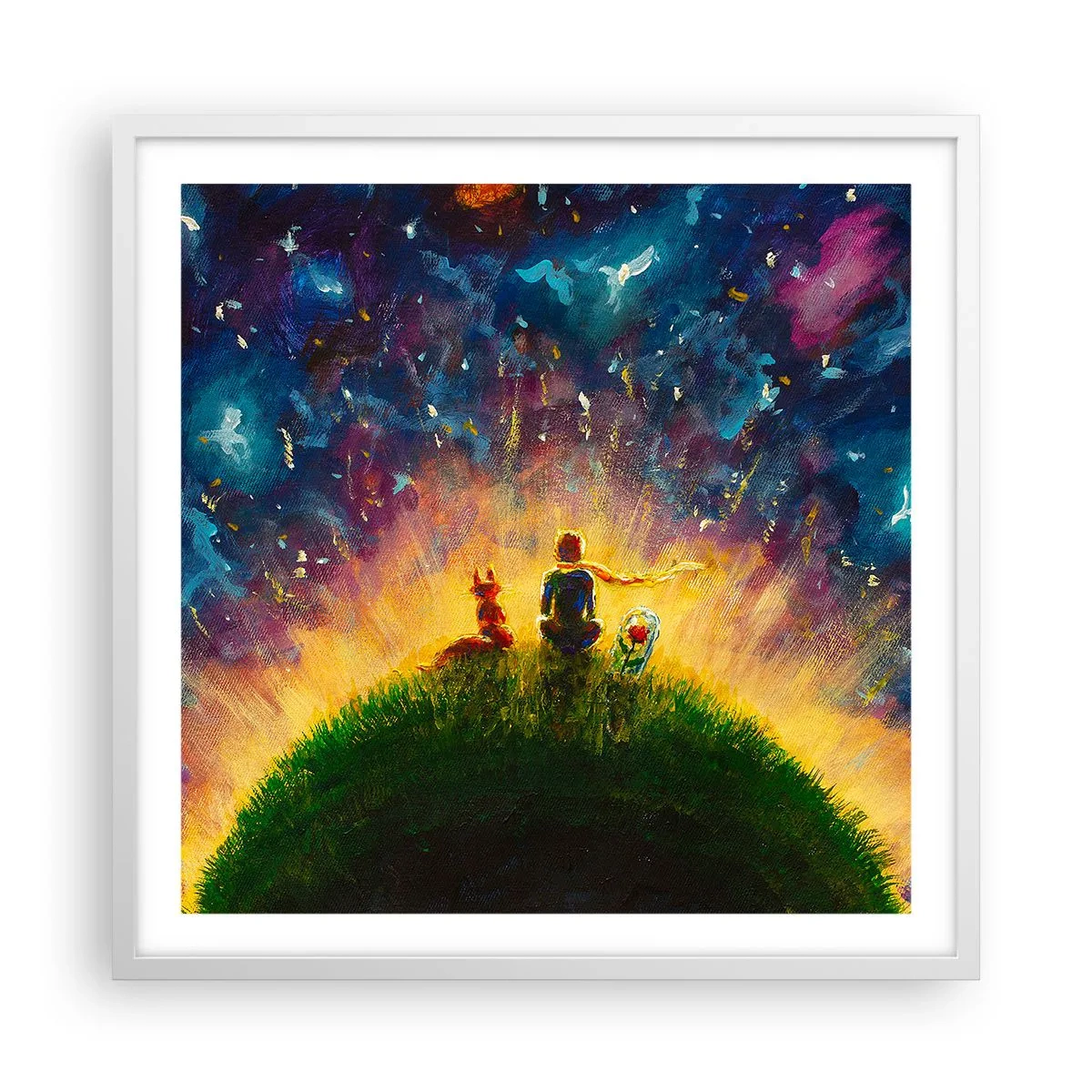 Affisch i vit ram - Kärlek och vänskap - hela världen - 60x60 cm