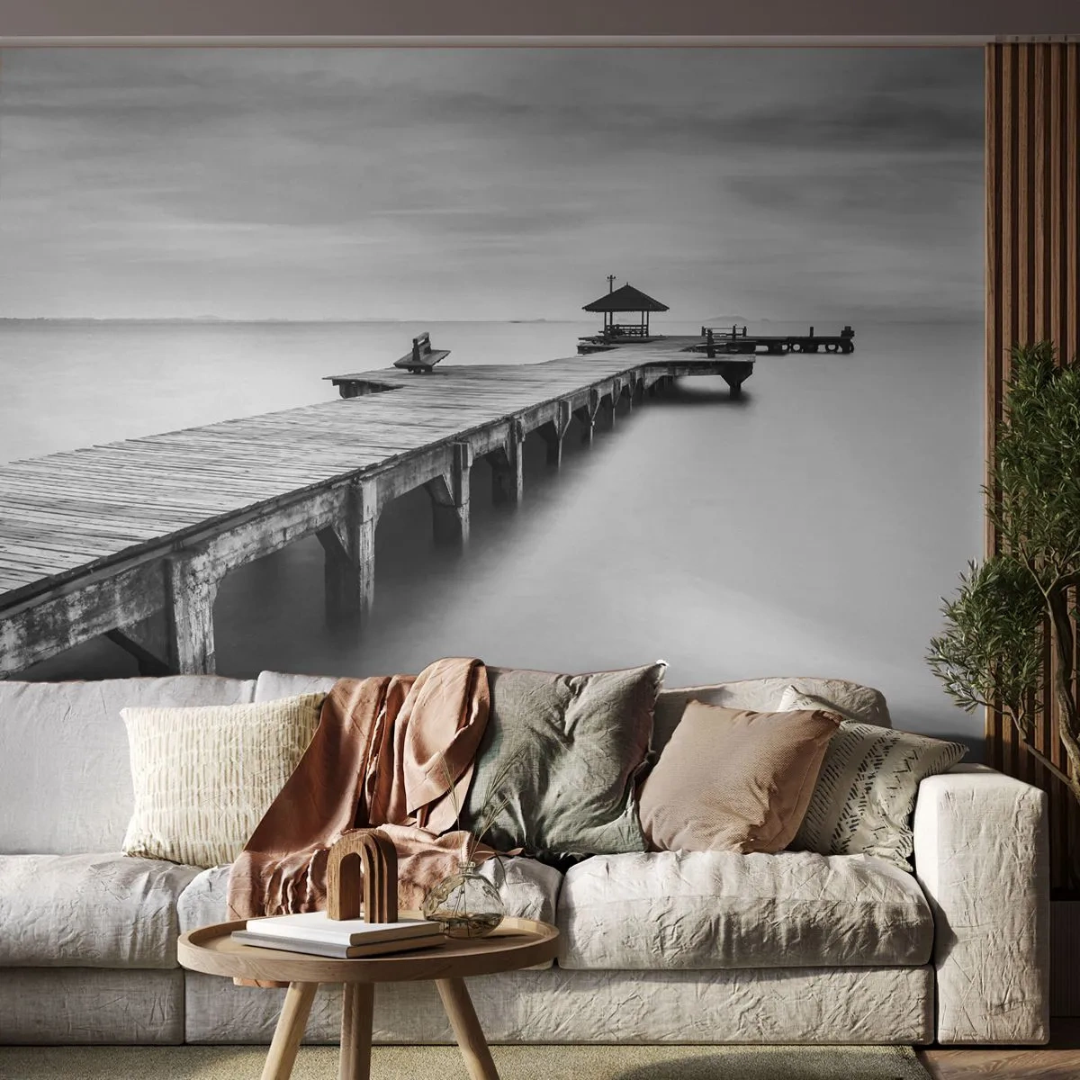 Fototapet Premium Sand - Ut i det oändliga - Landskap, Hav, Träbro - 100x70 cm