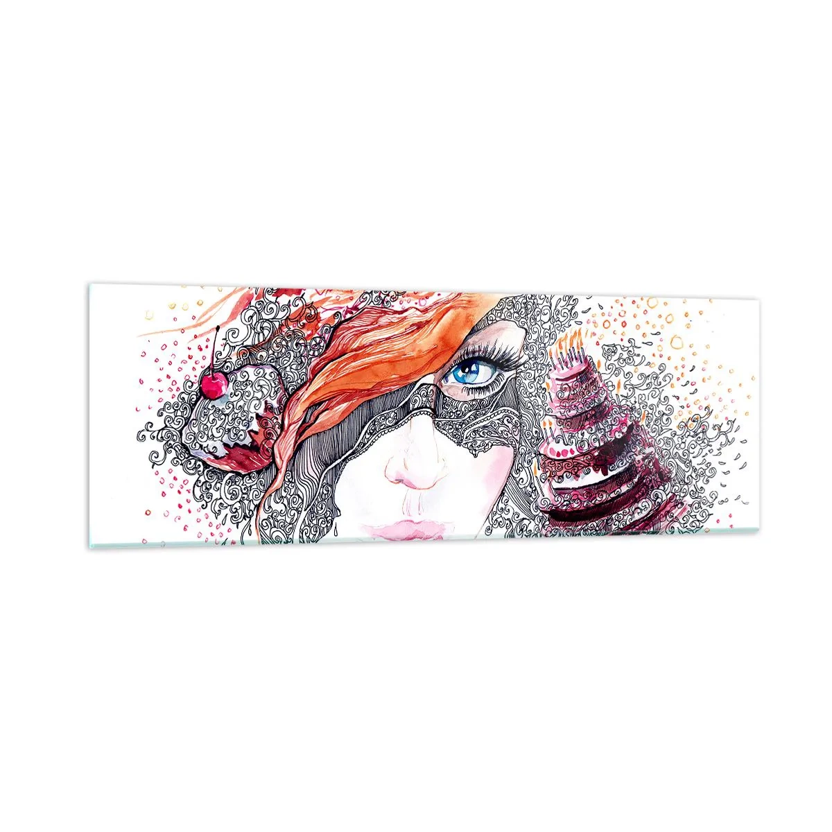 Glastavla - Bild på glas - Med henne har vi högtid varje dag - 90x30 cm