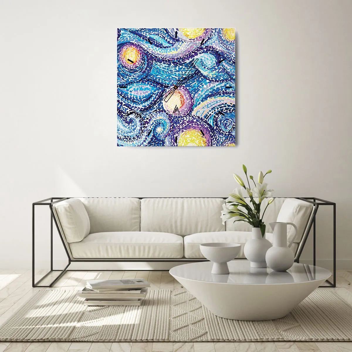 Väggklocka - Klocka på glas - Från van Goghs tavla - 40x40 cm