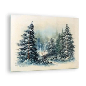 Glastavla - Bild på glas - Vinterskog med snötäckta träd mot himlen - 70x50cm - Redo för Julen - Modern väggdekoration för vardagsrum och sovrum ARTTOR
