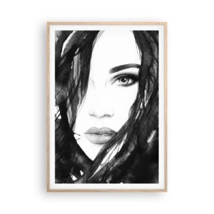 Affisch i ram av ljusek - En damportätt i svart och vit - 70x100 cm