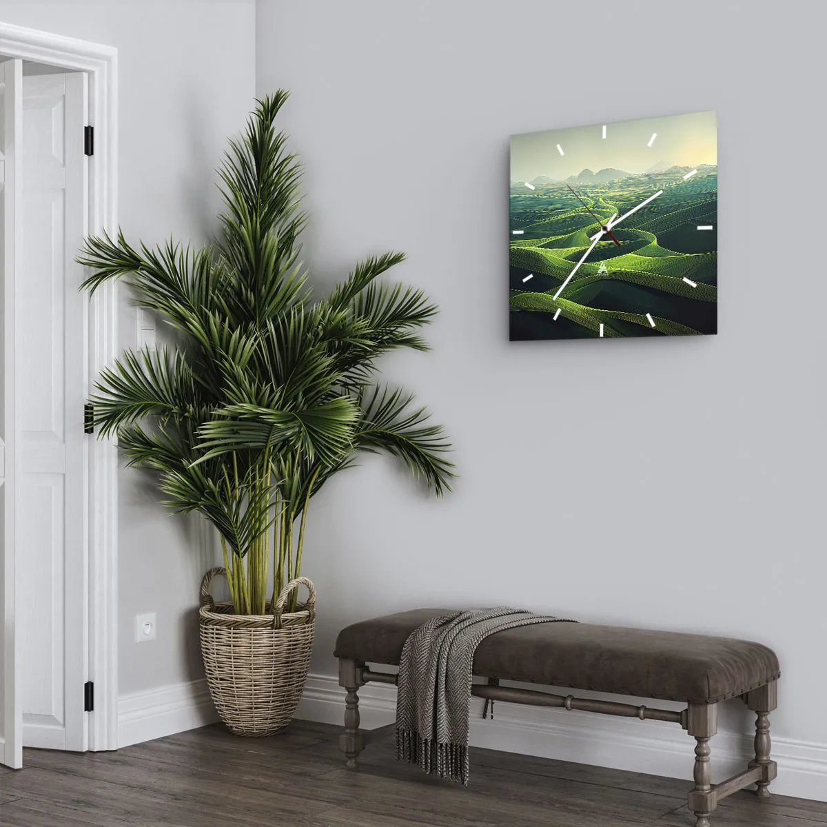 Väggklocka - Klocka på glas - I gröna dalar - 40x40 cm