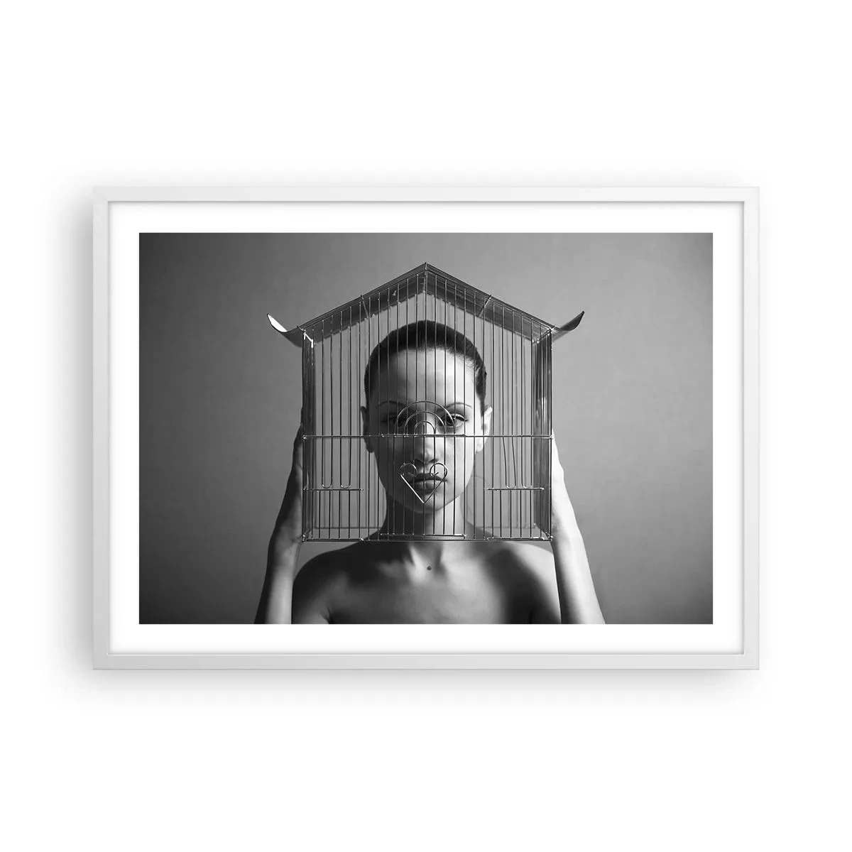 Affisch i vit ram - Något surrealistisk porträtt - 70x50 cm