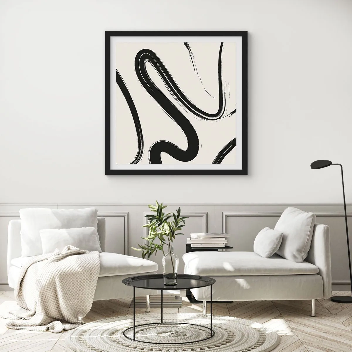 Affisch i svart ram - Svart och vit elegans - 40x40 cm