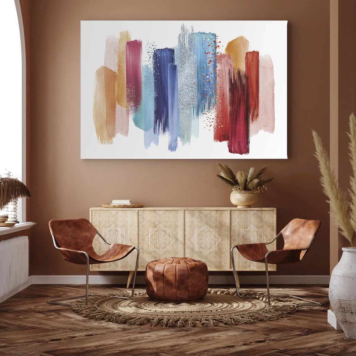 Canvastavla - Bild på duk - Färgglada penseldrag på en vit bakgrund - 70x50cm - Upp och ner - Modern väggdekoration för vardagsrum och sovrum ARTTOR