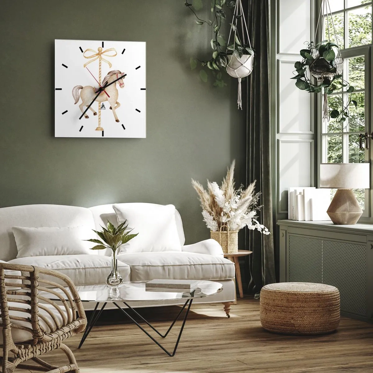 Väggklocka - Klocka på glas - Med en graciös trav - 30x30 cm