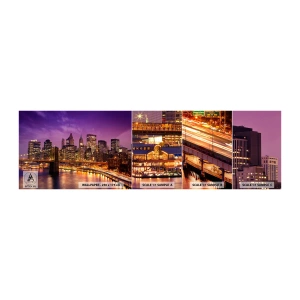 Fototapet Prov Standard Eco - Manhattan i violett och guld - Stad, New York, Arkitektur - 100x30 cm