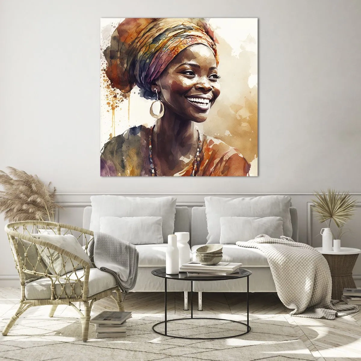 Glastavla - Bild på glas - Afrikansk drottning - 40x40 cm