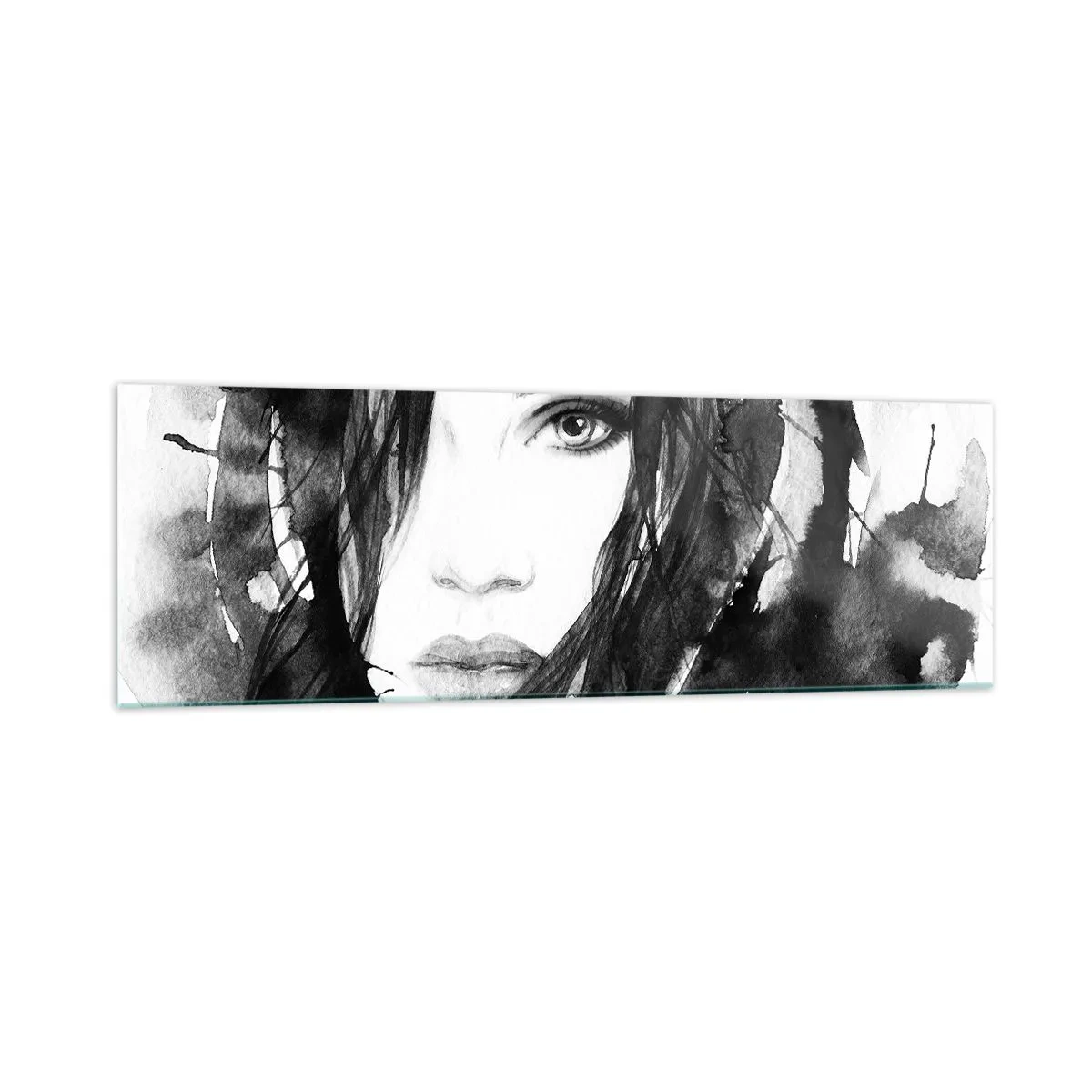 Glastavla - Bild på glas - En damportätt i svart och vit - 160x50 cm