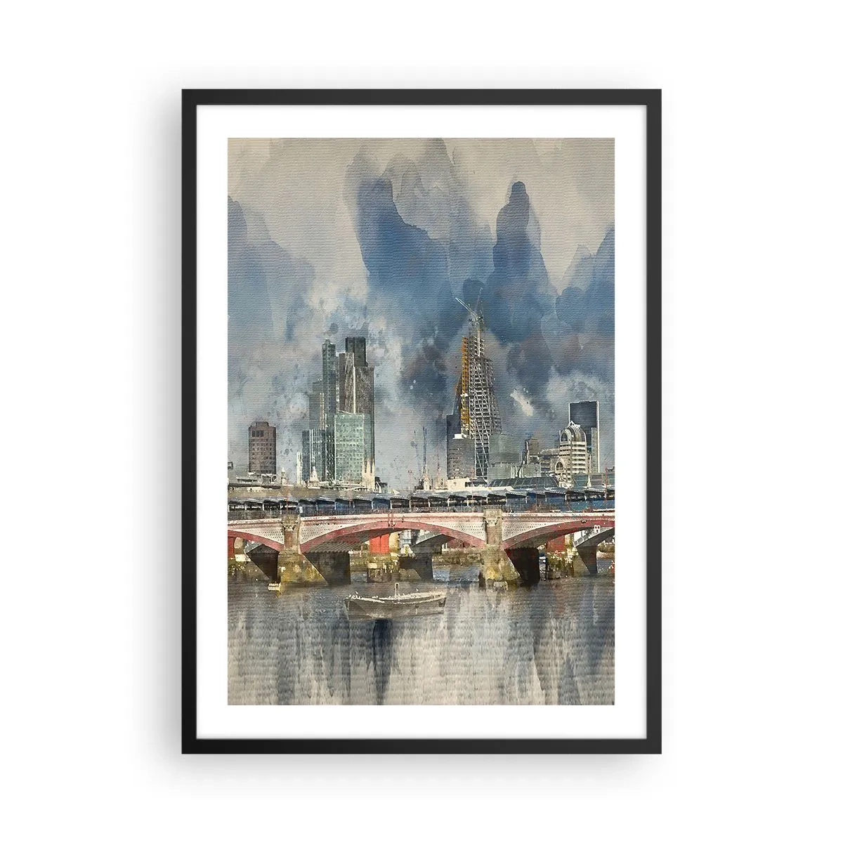 Affisch i svart ram - Stadslandskap med en bro och skyskrapor i bakgrunden - 50x70cm - London i hela sin prakt - Modern väggdekoration för vardagsrum och sovrum ARTTOR