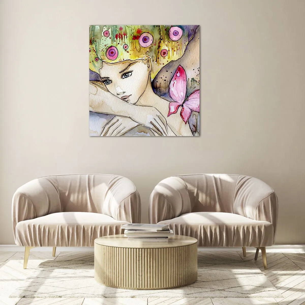 Glastavla - Bild på glas - fjärilprincessa - 40x40 cm