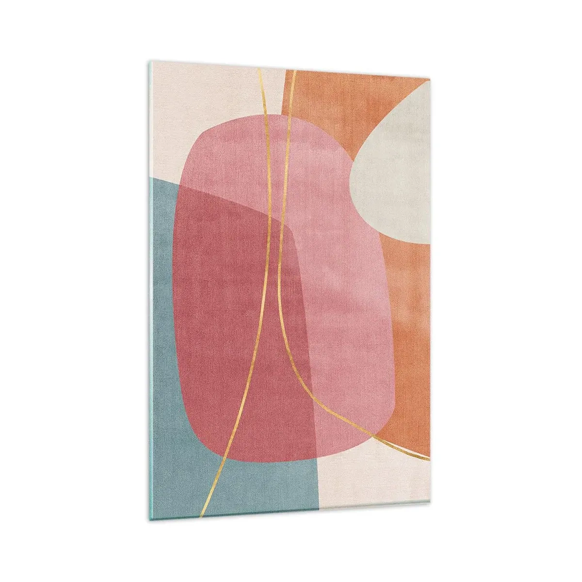 Glastavla - Bild på glas - Pastellkomposition med guldtråd - 80x120 cm