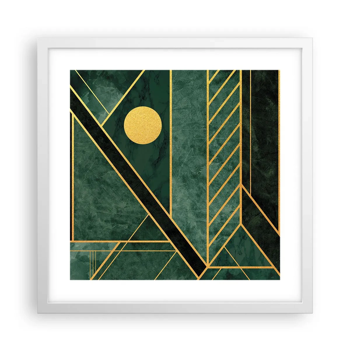 Affisch i vit ram - Dynamik av guld och azurblå - 40x40 cm