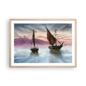 Affisch i ram av ljusek - Kväll i hamnen - 70x50 cm