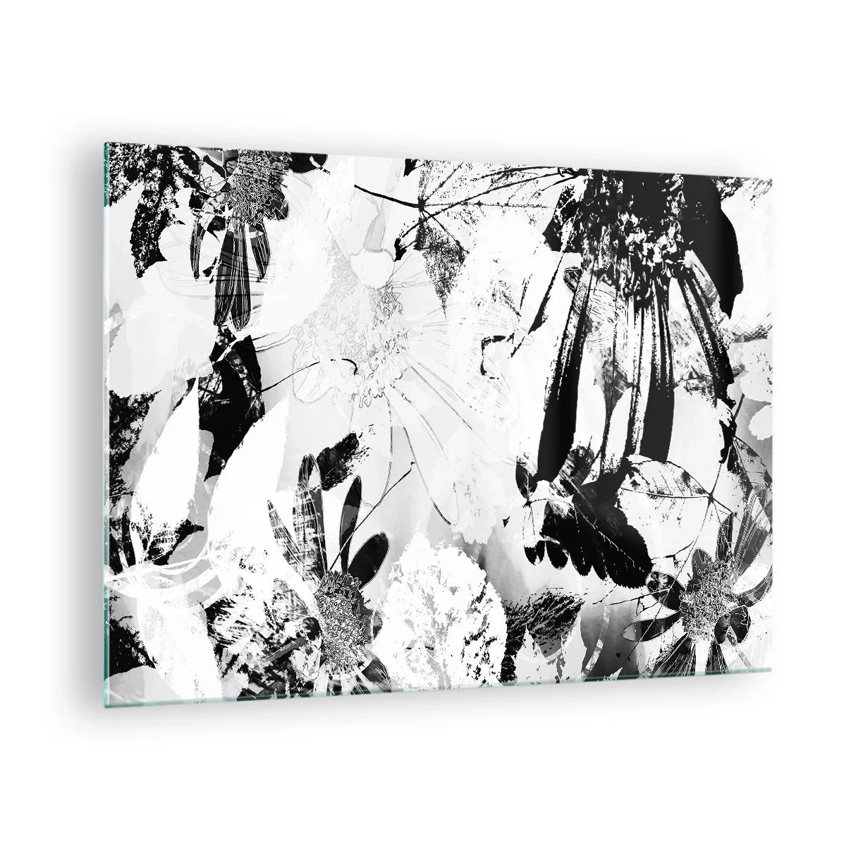 Glastavla - Bild på glas - Svartvitt blomsterarrangemang i konstnärlig stil - 70x50cm - Höst i negativet - Modern väggdekoration för vardagsrum och sovrum ARTTOR
