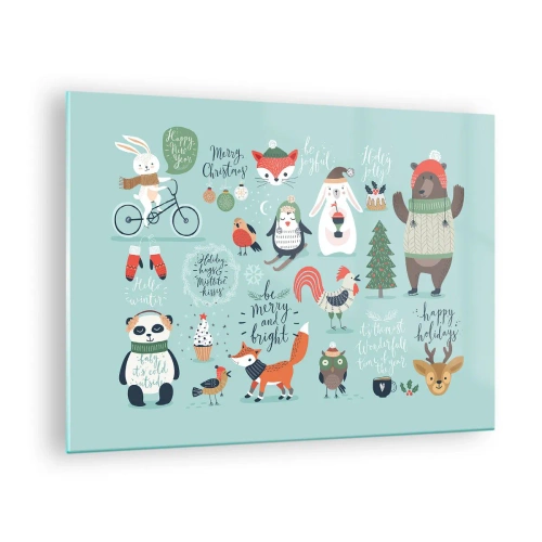 Glastavla - Bild på glas - Juldjursillustrationer på en pastellbakgrund - 70x50cm - Må det alltid vara jul! - Modern väggdekoration för vardagsrum och sovrum ARTTOR