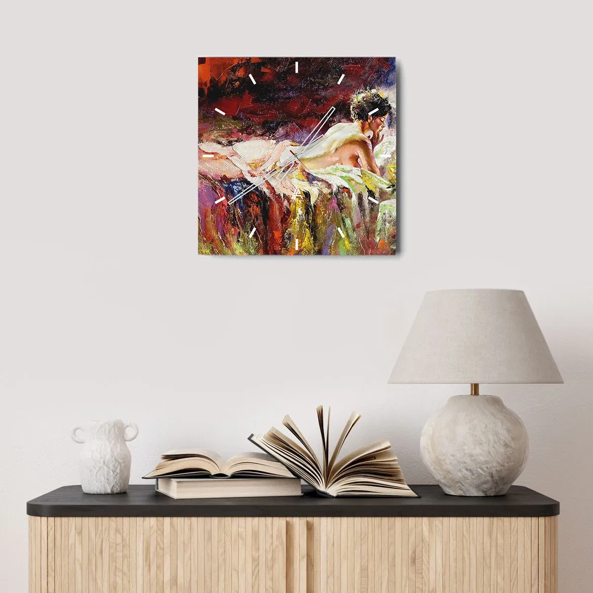 Väggklocka - Klocka på glas - Venus försänkt i sina tankar - 30x30 cm