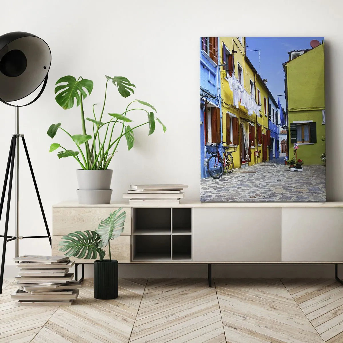 Canvastavla - Bild på duk - Pastell, söt gränd - 50x70 cm