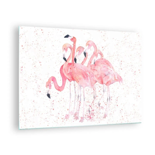Glastavla - Bild på glas - Akvarell flamingos på en ljus bakgrund med fina fläckar - 70x50cm - Rosa bandet - Modern väggdekoration för vardagsrum och sovrum ARTTOR