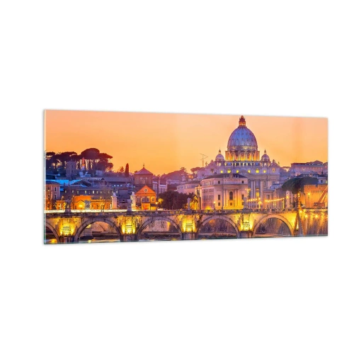 Glastavla - Bild på glas - Solnedgången över Den eviga staden - 100x40 cm