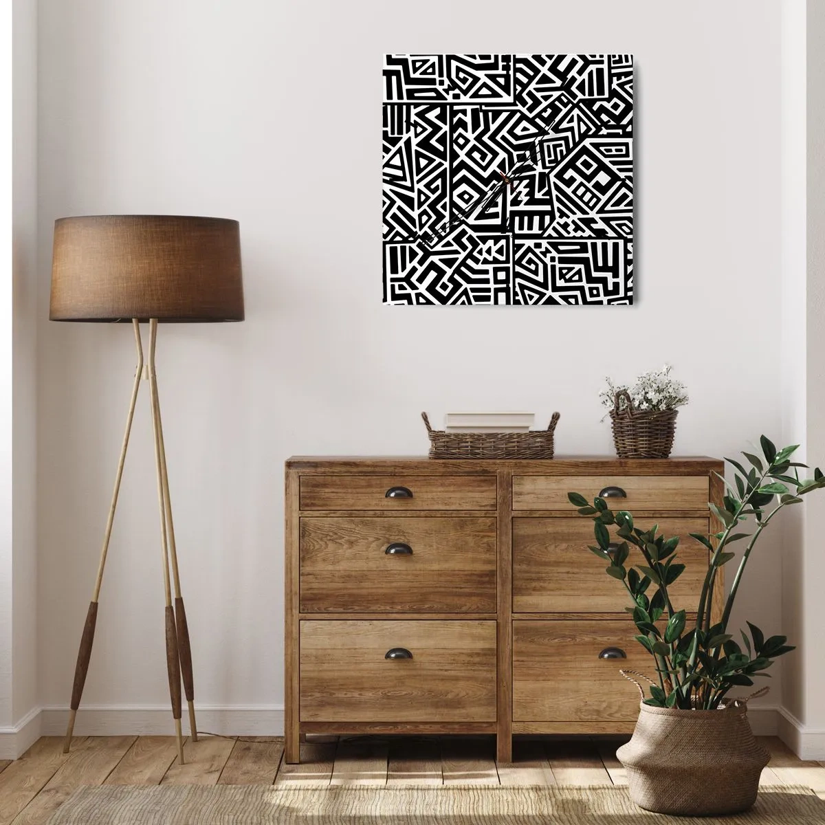 Väggklocka - Klocka på glas - Prekolumbisk komposition - 30x30 cm