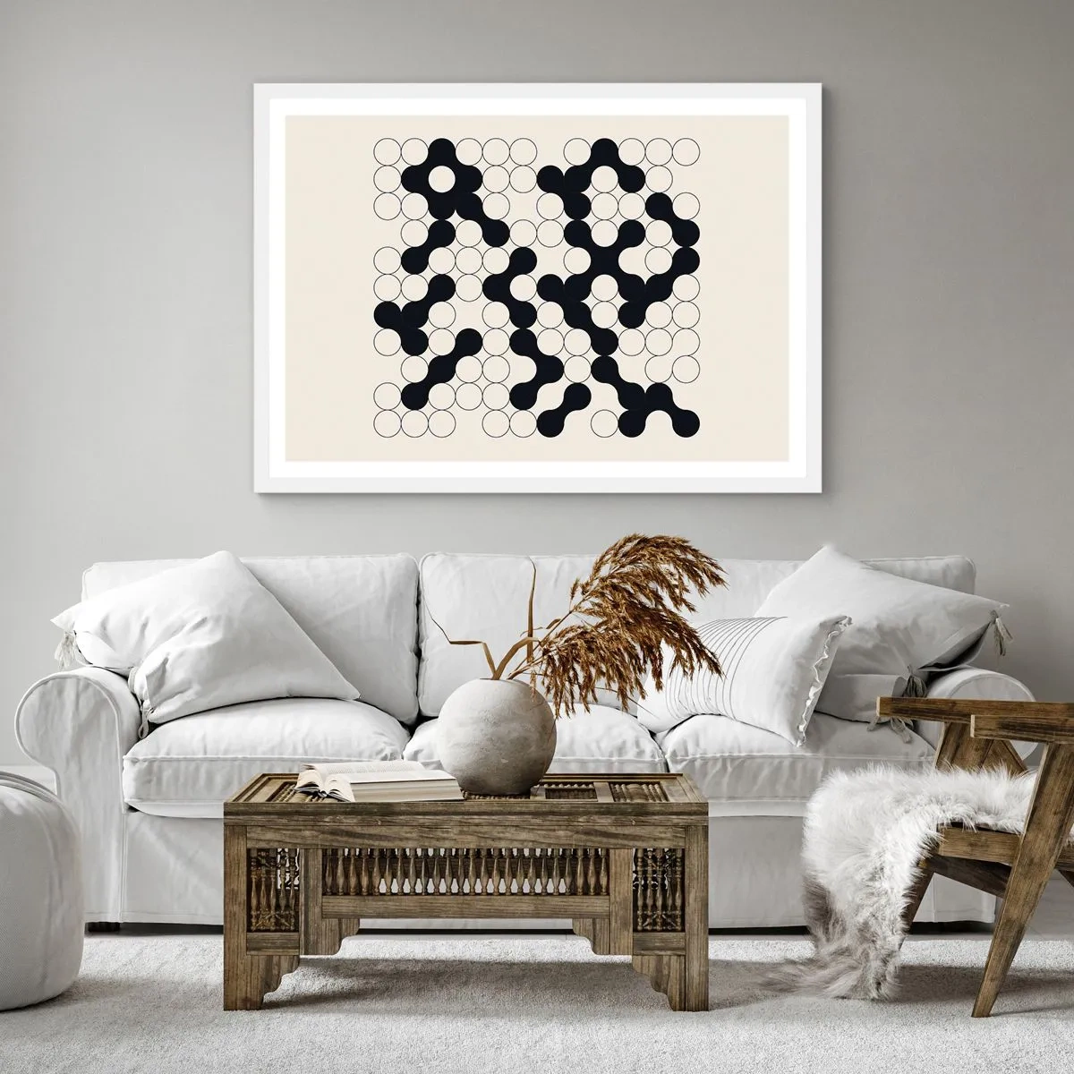 Affisch i vit ram - Kinesiskt spel - variation - 40x40 cm