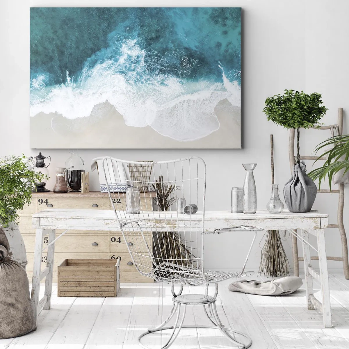 Canvastavla - Bild på duk - Turkosa havsvågor på ljus sand - 70x50cm - Naturlig smekning - Modern väggdekoration för vardagsrum och sovrum ARTTOR
