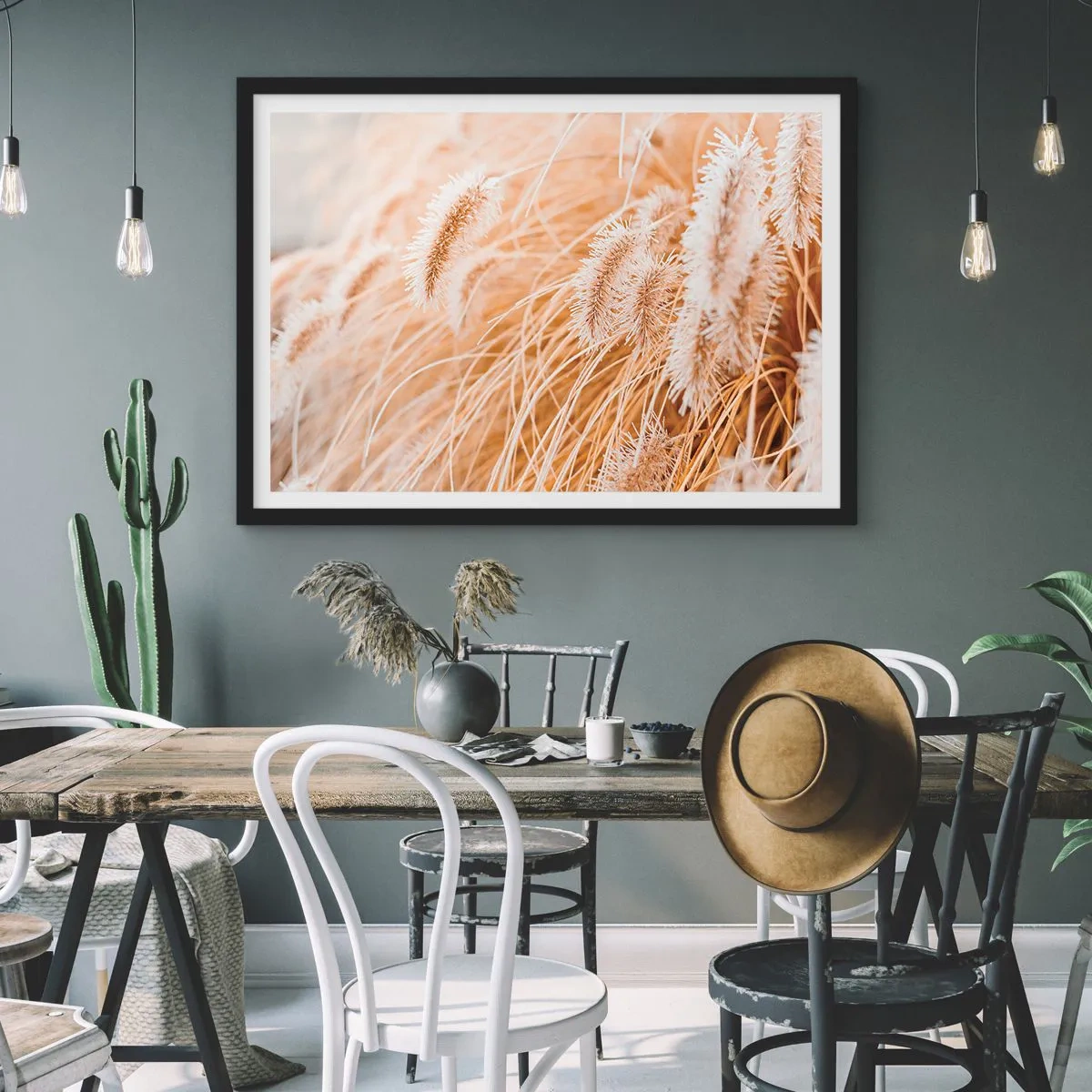 Affisch i svart ram - Gyllene gräsrassel - 100x70 cm