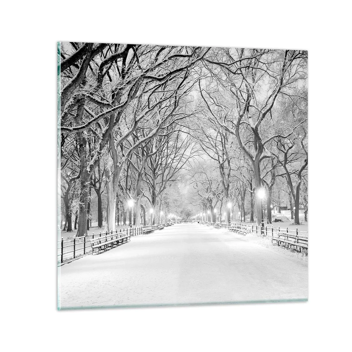 Glastavla - Bild på glas - De fyra årstiderna - vinter - 70x70 cm