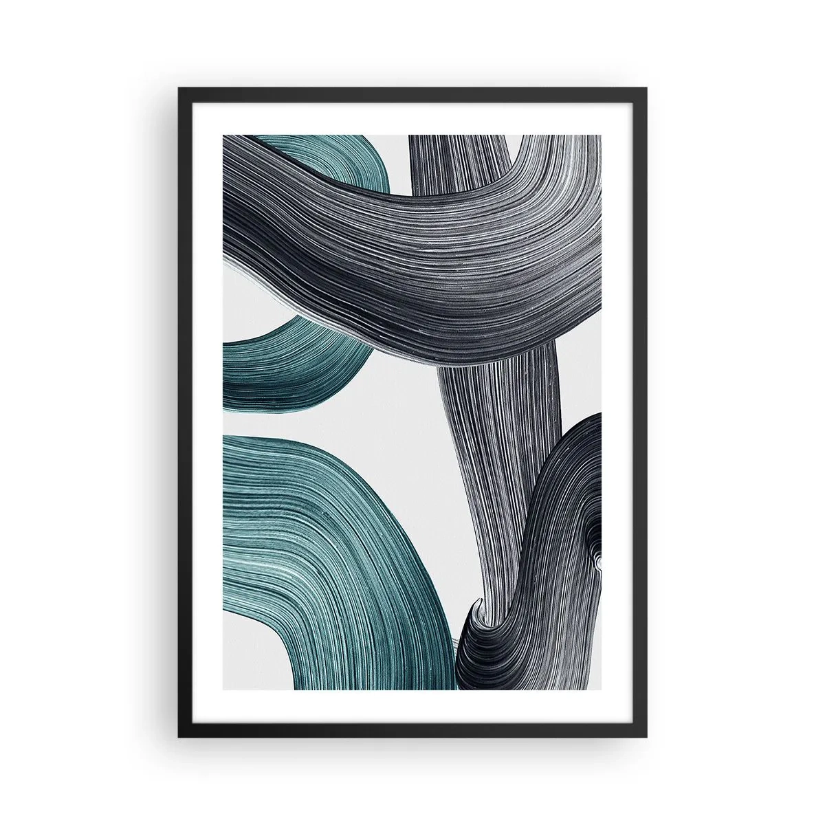 Affisch i svart ram - Dynamiska penseldrag - 50x70cm - Smaragd och svarta spår - Modern väggdekoration för vardagsrum och sovrum ARTTOR