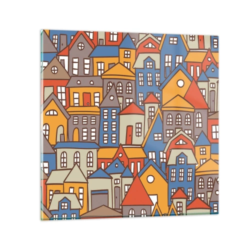 Glastavla - Bild på glas - Hus bakom hus - 40x40 cm