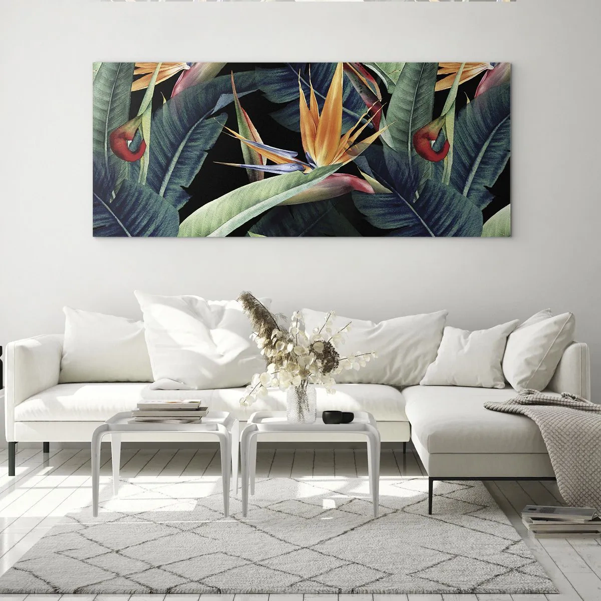 Glastavla - Bild på glas - Tropikens brinnande blommor - 100x40 cm