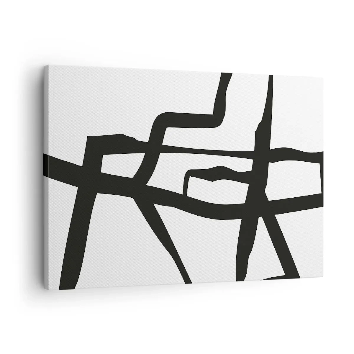 Canvastavla - Bild på duk - Minimalistiskt svartvitt mönster med geometriska linjer - 70x50cm - Svartvit konstruktion - Modern väggdekoration för vardagsrum och sovrum ARTTOR