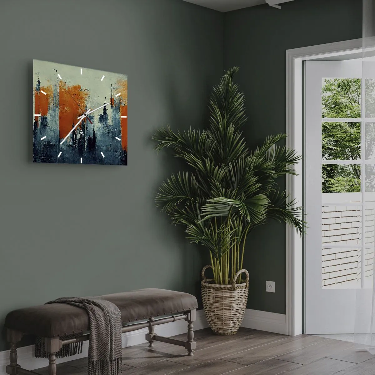 Väggklocka - Klocka på glas - Modernt landskap - 40x40 cm