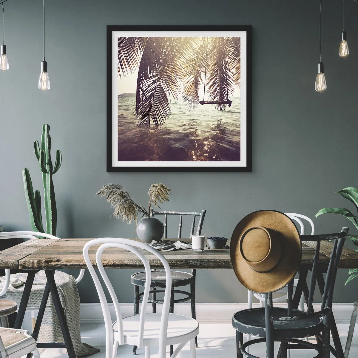 Affisch i svart ram - Gunga i molnen hur mycket du vill - 50x50 cm