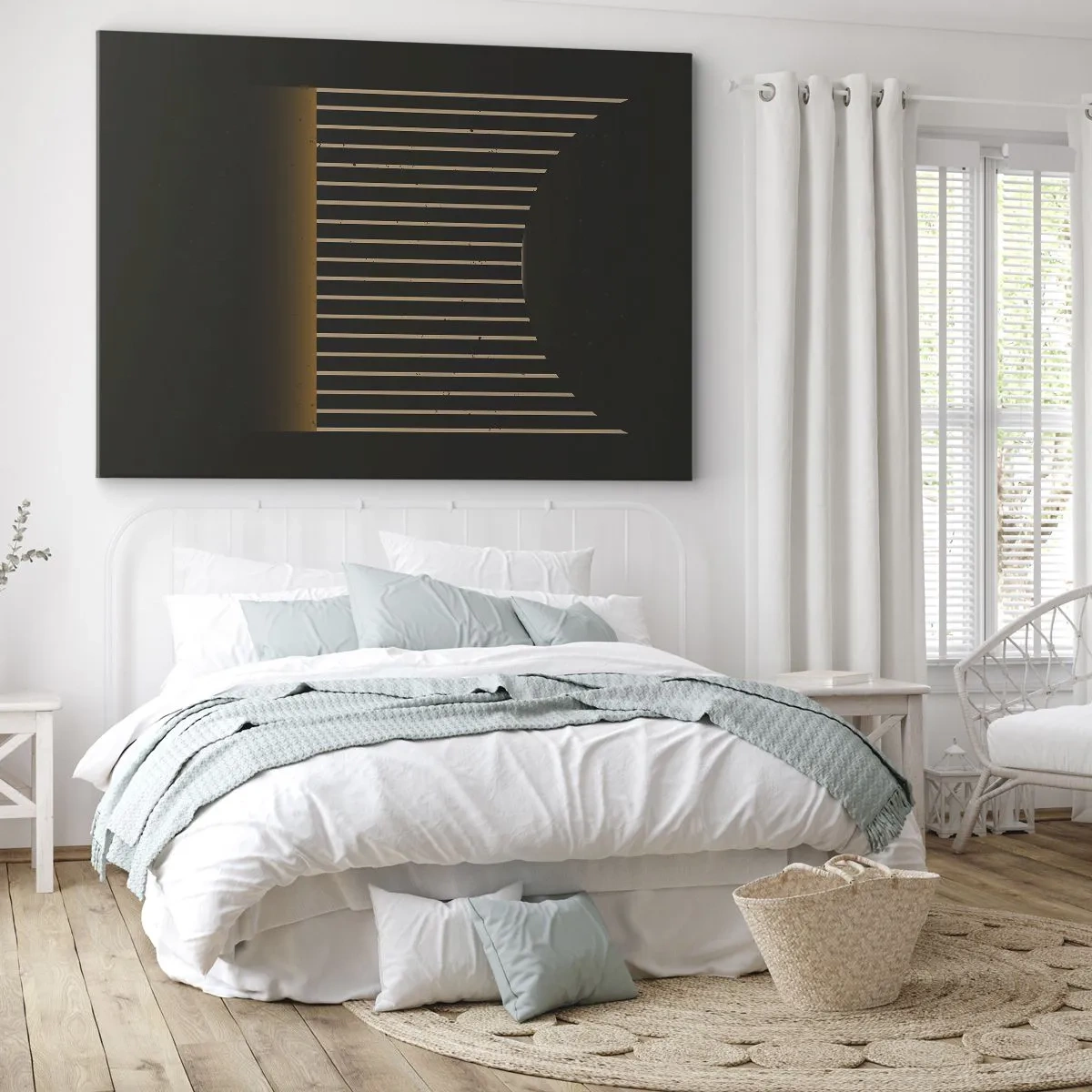 Canvastavla - Bild på duk - Geometriskt mönster med ränder på en mörk bakgrund - 70x50cm - Utforska mörkret - Modern väggdekoration för vardagsrum och sovrum ARTTOR