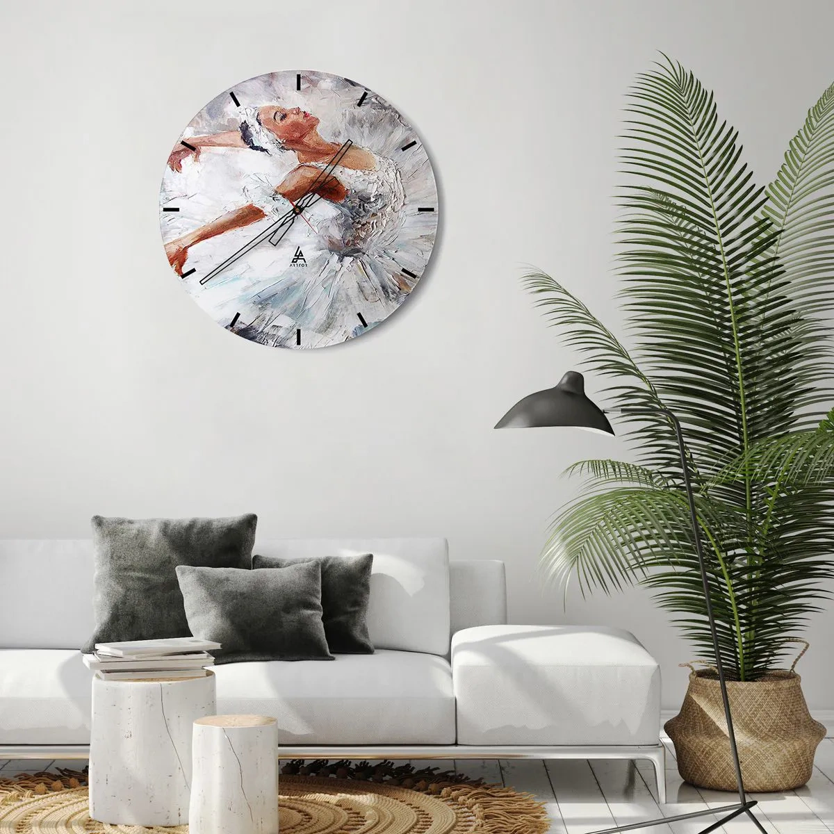 Väggklocka - Klocka på glas - En ballerina i en vit klänning i impressionistisk stil - 30x30cm - Fin och lätt som tyll - Modern väggdekoration för vardagsrum, kök och sovrum ARTTOR