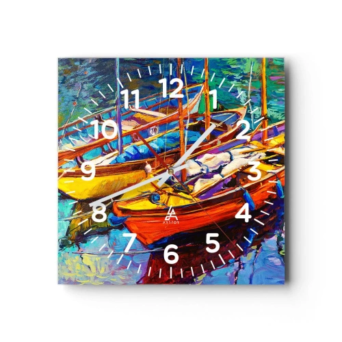 Väggklocka - Klocka på glas - På ett färgtjockt vatten - 40x40 cm